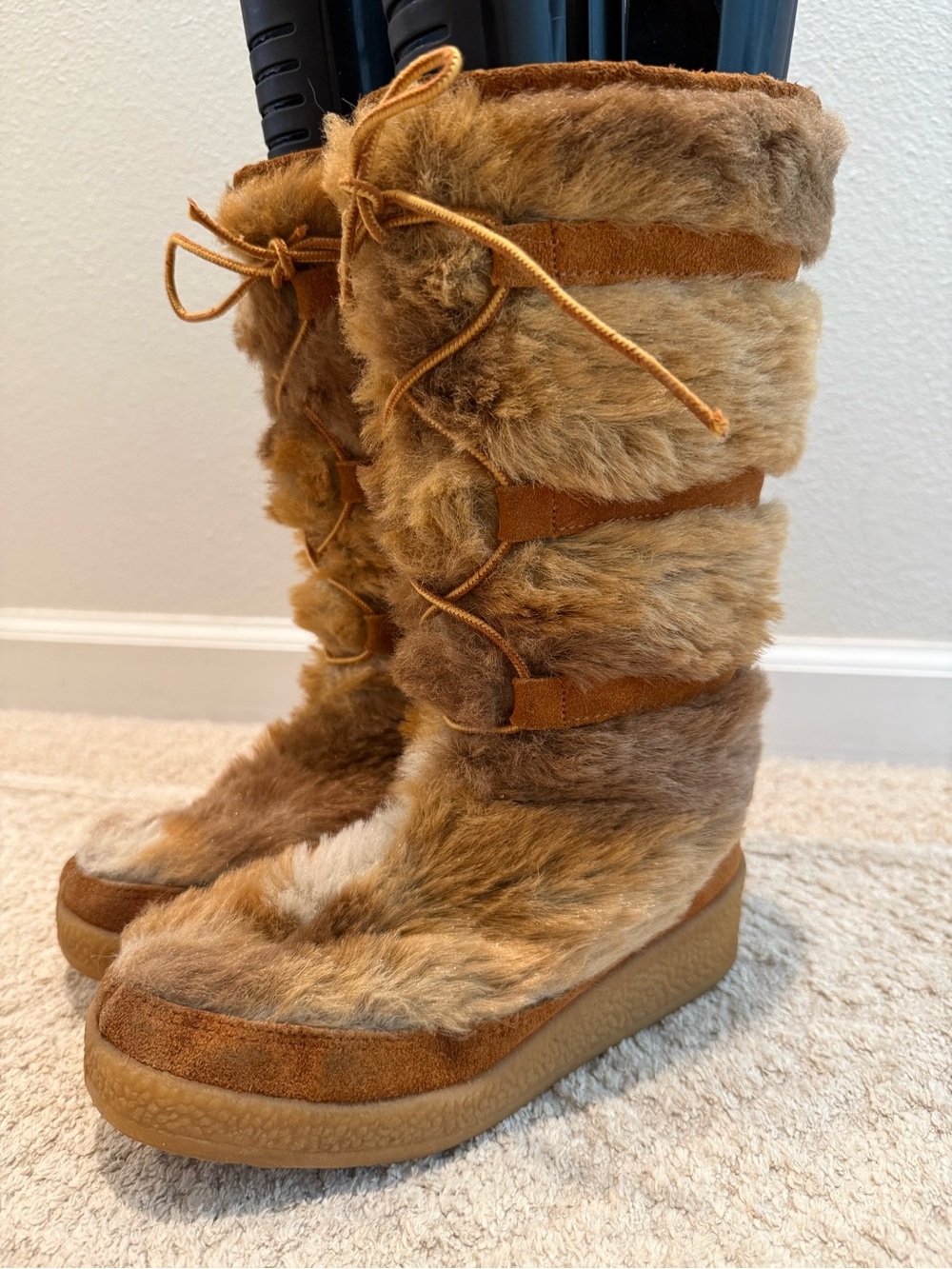 Vintage 1970s Snowland Yodelers Calico Faux Fur Snow Boots Boho Apres Ski Size 5